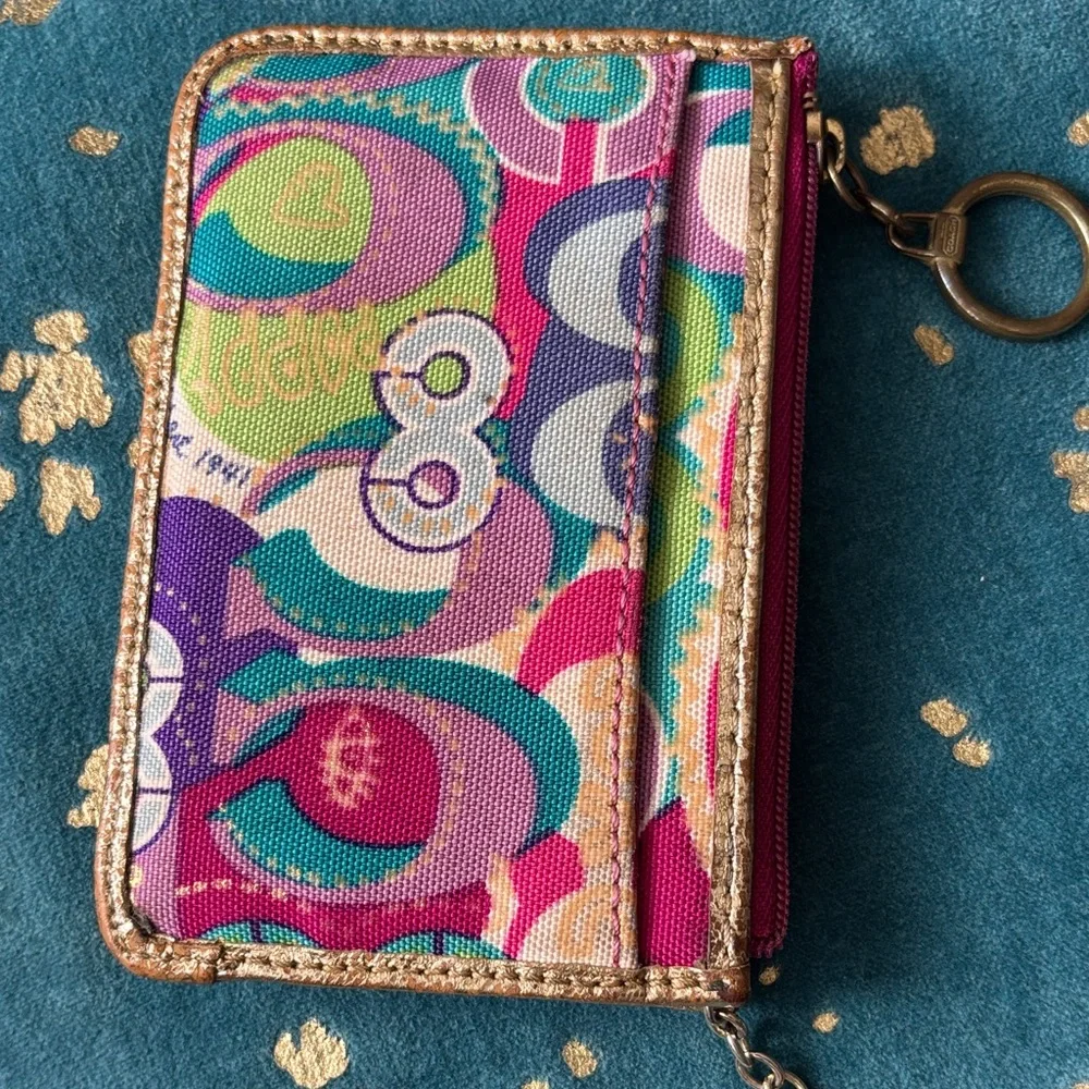 Coach Multicolor Pop Circle Key & Card Holder with Gold Trim - Picture 6 of 8